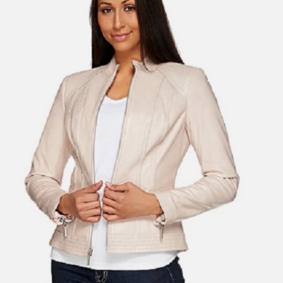 J. Jill Women's Light Cream Leather Jacket - Picture 1 of 6